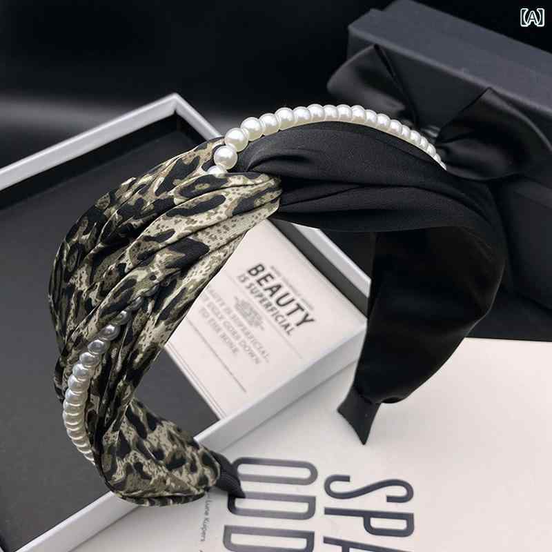 カチューシャ レディース パール 巻き付け 切り替え ヒョウ柄 幅広 ボリュームアップ 洗顔用 髪飾り 布..