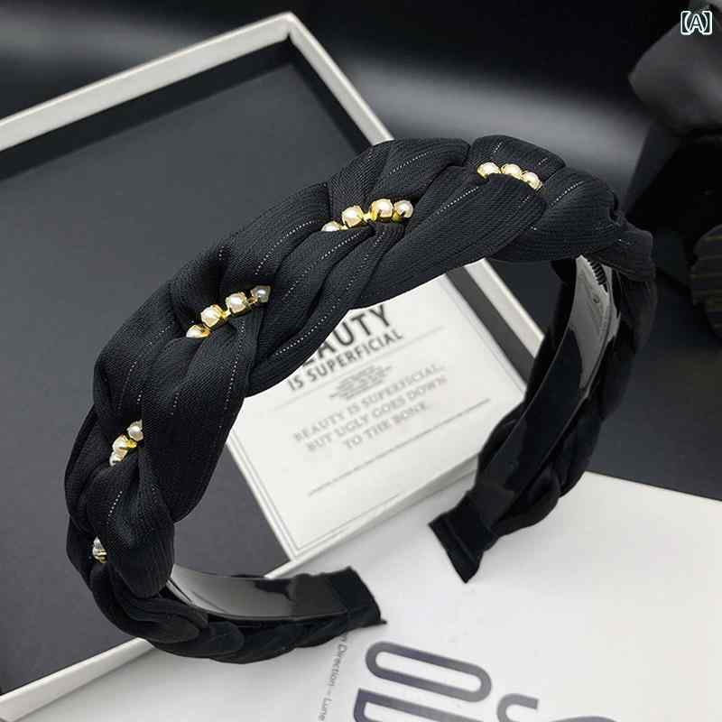 カチューシャ レディース 高頭頂部デザイン ボリュームアップ効果 歯付き 滑り止め 手作り 布製 ブラッ..