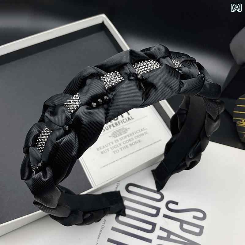 ヘアバンド レディース ブラッククリスタル 編み込み クール シック 上品 エレガント 布製 カチューシ..