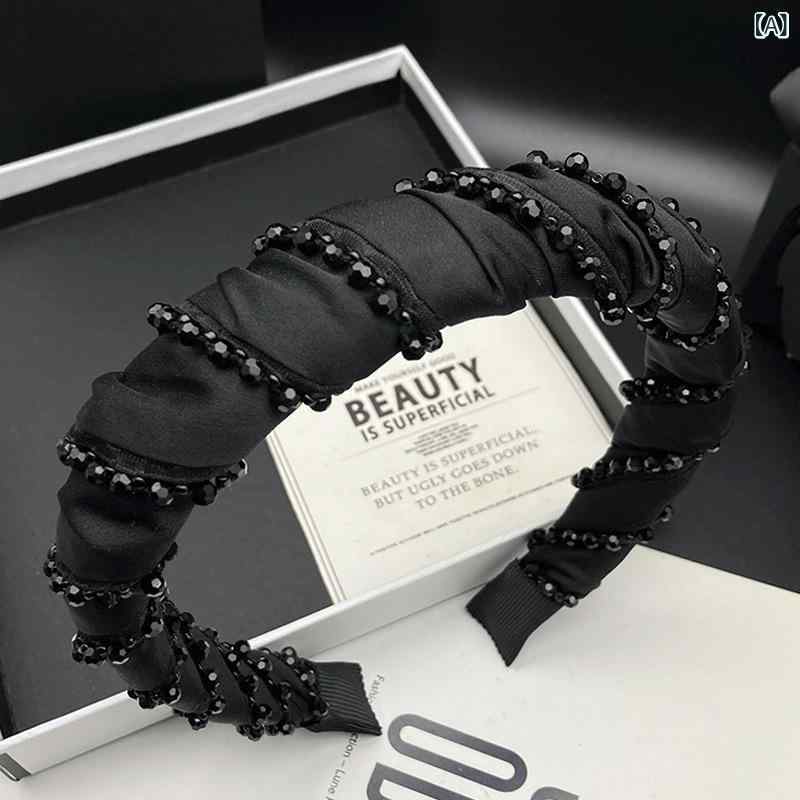 ヘアアクセサリー レディース プリンセス風 黒ビジュー 巻き付け ヘアバンド カチューシャ 髪飾り ボリ..