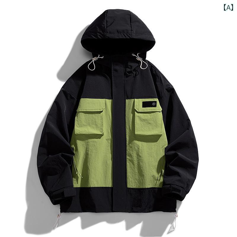マウンテンパーカー メンズ 秋冬 フード付き ワークテイスト カジュアル アウトドア 登山 防水 防風 ゆったり ビッグシルエット 切り替え ユニセックス ポリエステル アウター