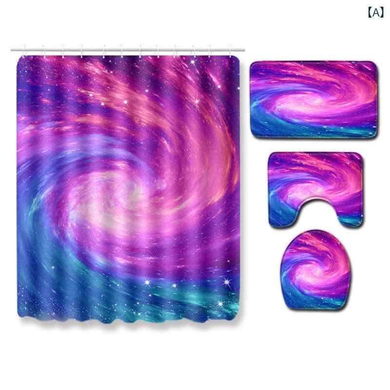 バスマット 星空 シャワーカーテン フロアマット 4点セット 浴室 トイレ 洗面所用 足ふきマット ポリエステル 洗濯可能 モダン