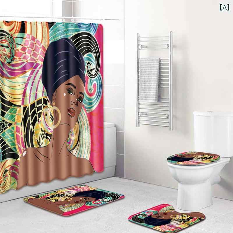 ・カテゴリ: 四点セット・主な素材: ポリエステル100%・スタイル: モダンシンプル・加工方法: 機械織り・形状: 長方形・柄: 人物・洗濯方法: 水洗い可能・サイズ展開: シャワーカーテン+45x75cmマット3点セット、シャワーカーテ...