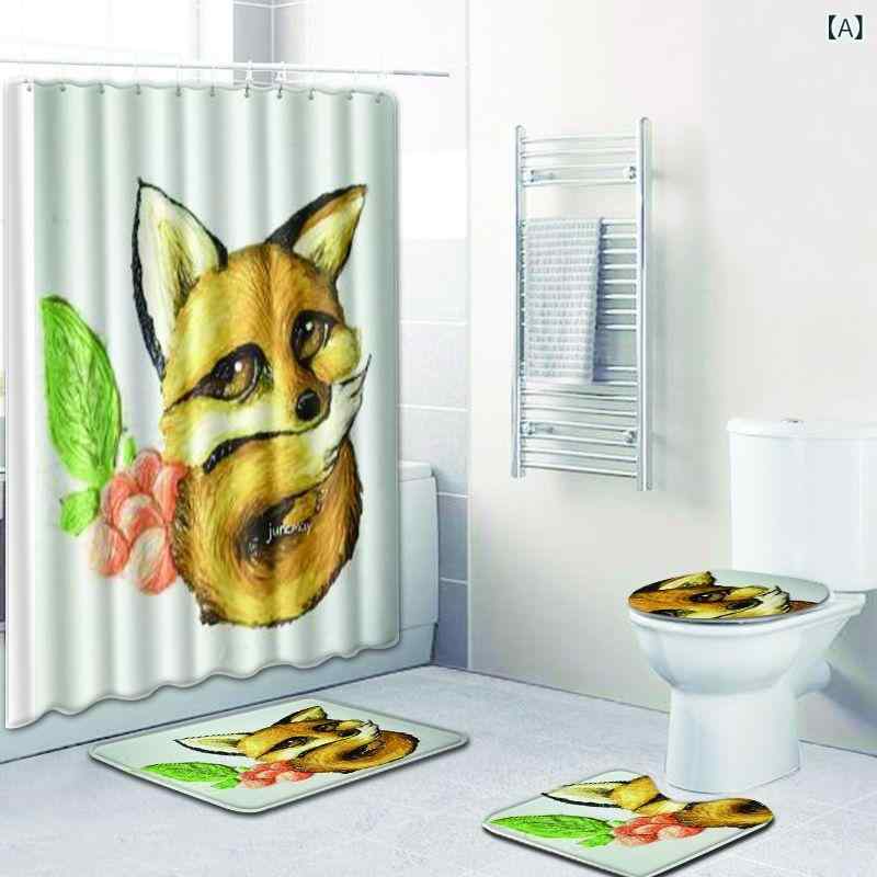 バスマット シャワーカーテン トイレマット 足元敷物 4点セット ポリエステル製 吸水 速乾 滑り止め 丸..