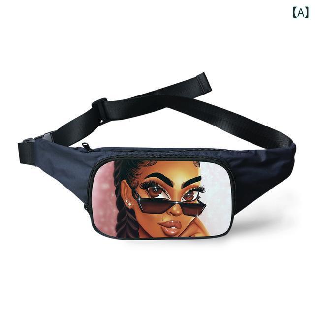 ウエストバッグ 男女兼用 アフリカガール プリント柄 キャラクターデザイン おしゃれ ランニング ジョ..