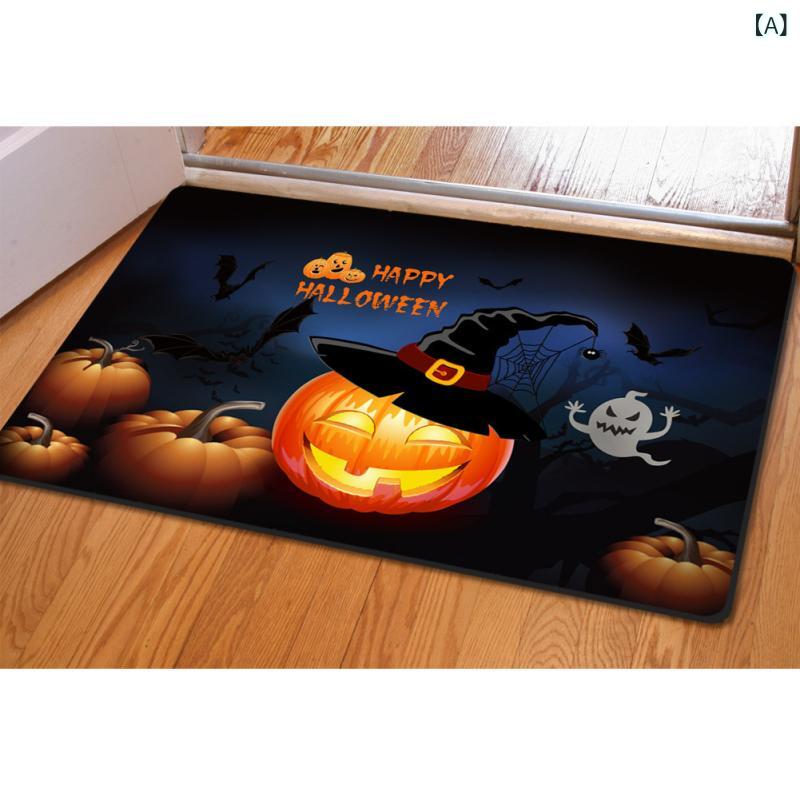 玄関マット ハロウィン カボチャ柄 ゴム製 ラバー フロアマット 屋内用 長方形 足元マット ドアマット 滑り止め モダン ユニークデザイン