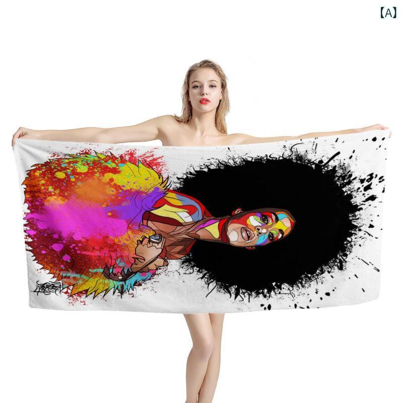 バスタオル 男女兼用 高吸水 速乾 着られる ラップタオル 大判 ビッグサイズ 綿 コットン プリント柄 ..