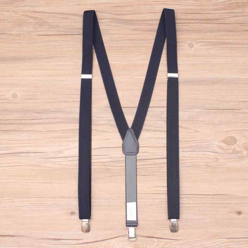 サスペンダー メンズ 男性用 紳士用 紺色 ネイビー Y型 3点留め 強力クリップ 幅2.5cm 伸縮性ゴム 長さ調節可能 スーツ スラックス ビジネス カジュアル PUレザー