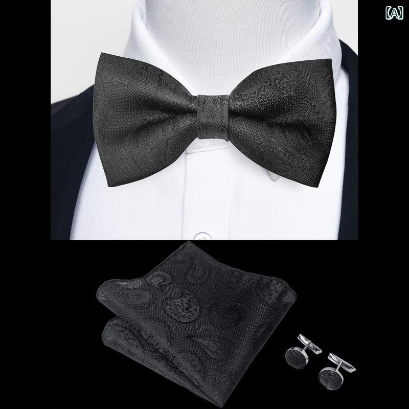 蝶ネクタイ 男性用 3点セット ブリティッシュスタイル 花柄 ジャガード織り 人工シルク おしゃれ ビジネス フォーマル 結婚式 パーティー ウェディング