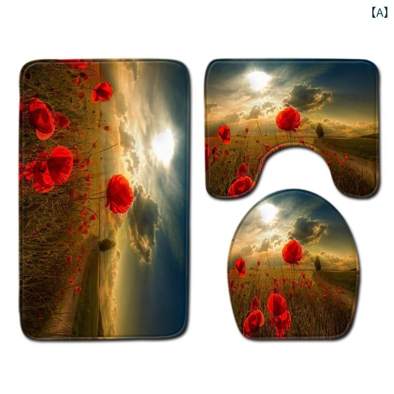 バスマット トイレマット 3点セット 浴室 バスルーム 洗面所 脱衣所 フロアマット 景色 風景 モダン シンプル ポリエステル 長方形 ウォッシャブル 洗濯機可