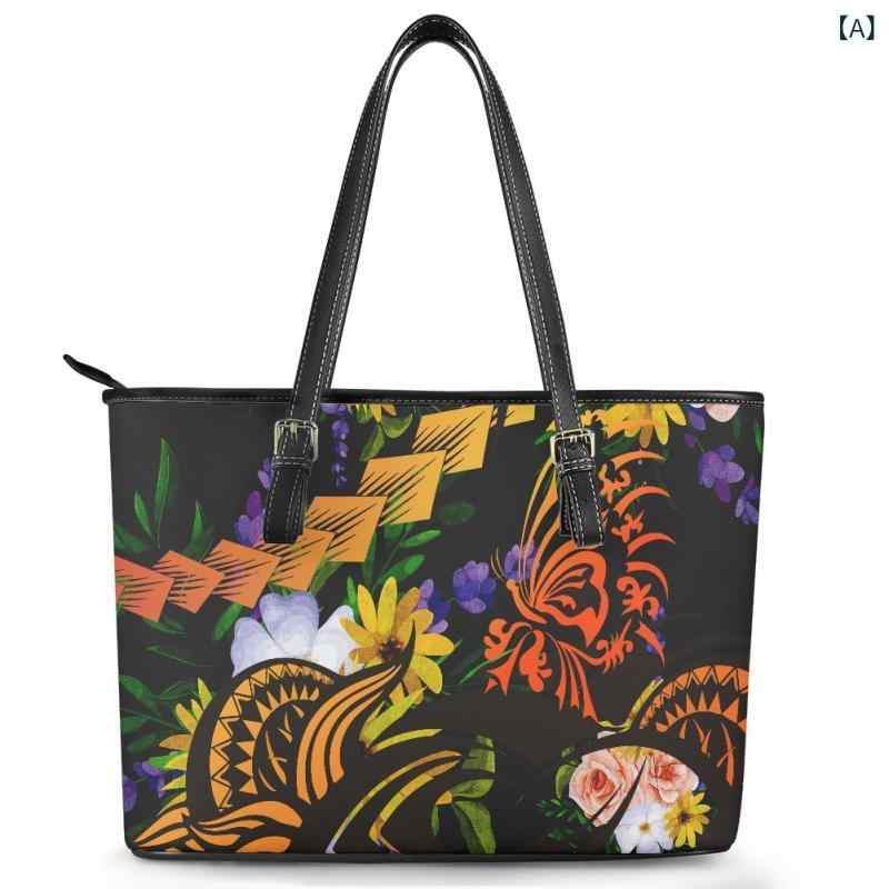 Rakuten - バッグ レディース PUレザー エスニック柄 民族風 レトロ 欧米風 横型 スクエア トートバッグ ショルダーバッグ ハンドバッグ ファスナー開閉 普段使い 旅行 中サイズ(x3)