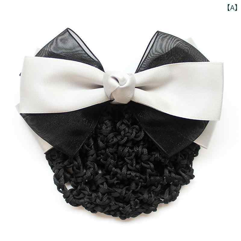 ヘアアクセサリー 女性用 ナース オフィス 業務用 通勤 就職活動 フォーマル 冠婚葬祭 リボン ネット付き まとめ髪 お団子ヘア バレッタ ヘアクリップ 合金製 電気メッキ加工 シンプル 上品 しっかり固定(x2)