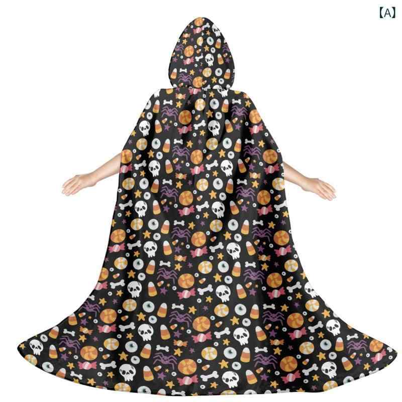 ポンチョ キッズ ジュニア 男の子 女の子 ハロウィン柄 フード付き ケープ 紐付き パーティー イベント..