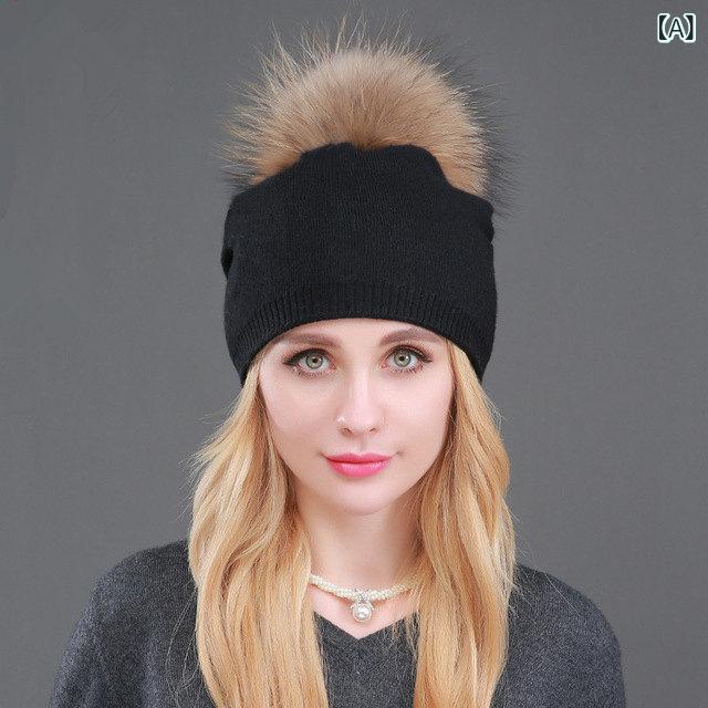 ニット帽 レディース 秋冬 カシミヤ混 ファーポンポン 保温 防寒 ビーニー 女性用 あったか 小顔効果 ファッション小物 普段使い お出かけ ふわふわ やわらかい