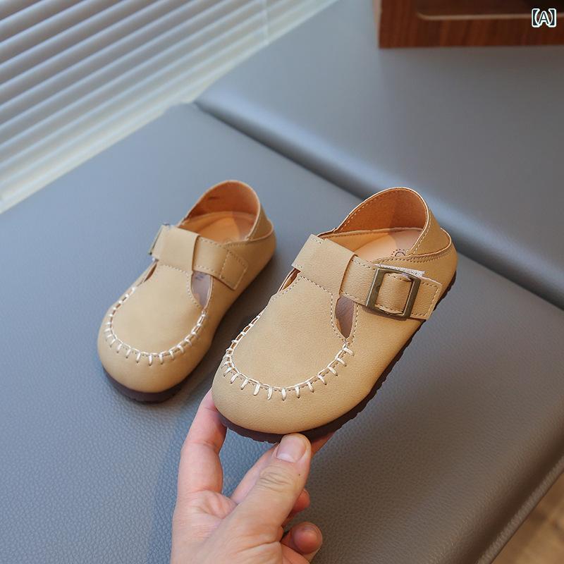 ・カラー展開: ベージュ、ブラウン・サイズ展開: 13.5, 14, 14.5, 15, 15.5, 16, 16.7, 17.3, 17.8, 18.5・対象年齢: 幼児（1-3歳）、小童（4-6歳）・アッパー素材: 超繊維・性別: ユニセックス・ソール素材: ゴム・履き口: ローカット・加工方法: 型押し・厚さ: 標準・機能: 通気性、滑り止め・留め具: マジックテープ・柄: 無地・インソール素材: PU・ソール製法: 接着剤圧着・裏地素材: 合成皮革・スタイル: 韓国風