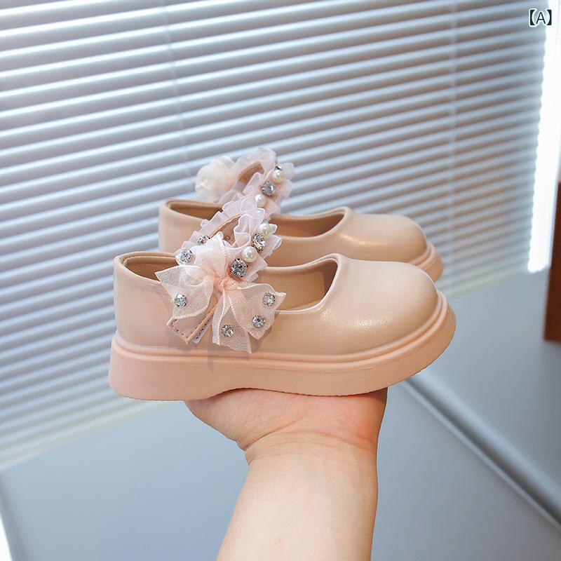 キッズ 女の子 革靴 かわいい プリンセスパンプス 発表会 フォーマル セレモニー 浅履き ソフトソール やわらかい 履きやすい リボン マジックテープ モカシン スクール 通学 普段使い ブラック ピンク ベージュ 春秋