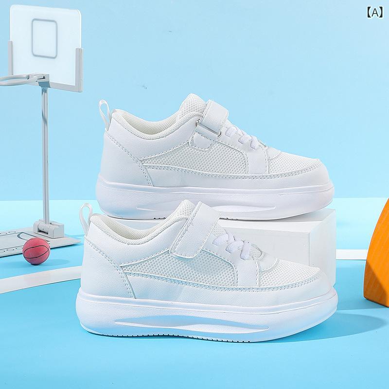 シューズ キッズ 男の子 ランニングシューズ スニーカー 秋冬 メッシュアッパー 合成皮革 軽量 通気性 滑り止め 耐摩耗 マジックテープ ホワイト