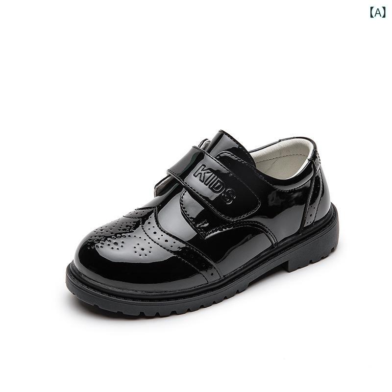 フォーマルシューズ 男の子 ボーイズ キッズ 革靴 レザーシューズ 合成皮革 柔らかソール 防水 滑り止め 耐摩耗 マジックテープ スクール 通学 発表会 結婚式 入学式 卒業式 春秋冬 スタイリッシュ 韓国風 小中学生向け
