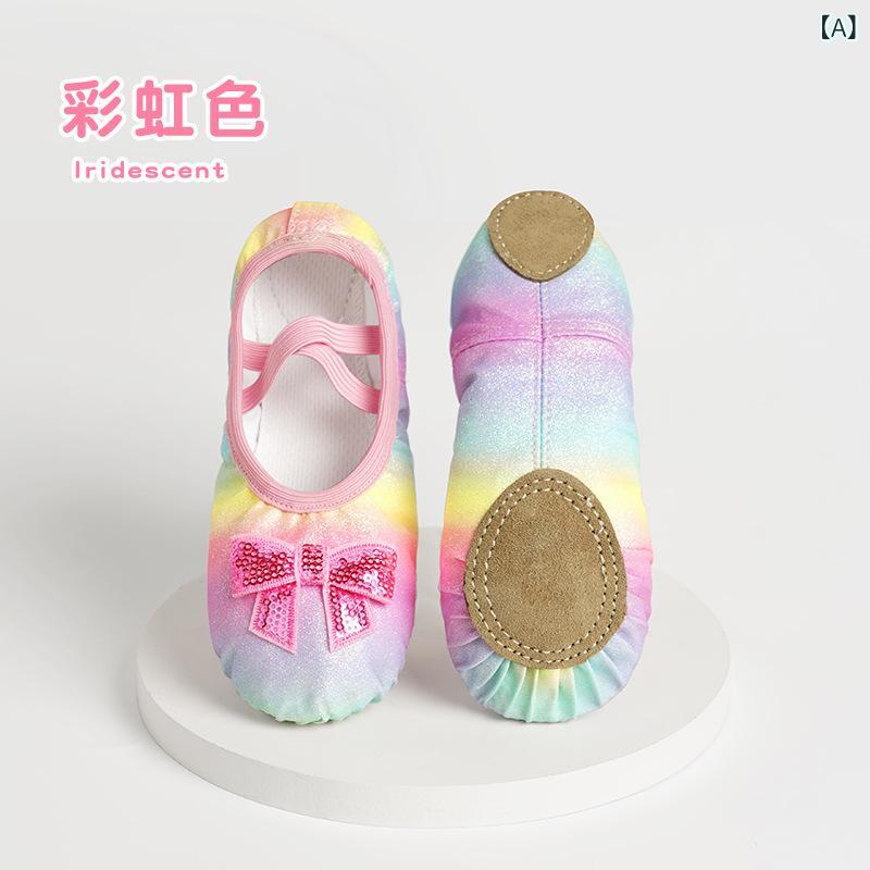 バレエシューズ キッズ 女の子用 やわらか底 スリッポン 猫の爪デザイン プリンセス風 バレエ ヨガ 体操 発表会 舞台 ダンス キャンバス素材 通気性 軽量 虹色 グラデーション
