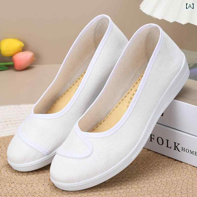 ナースシューズ レディース 白 ホワイト スリッポン フラット 医療 美容 介護 オフィス ワーク 布製 通..