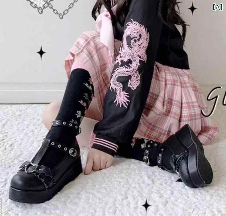 Women'S Shoes - パンプス レディース ロリータ 厚底 かわいい ラウンドトゥ Tストラップ バックル 原宿系 JK制服 学生靴 アンクルストラップ ウェッジヒール PUレザー 黒 ピンク 浅口