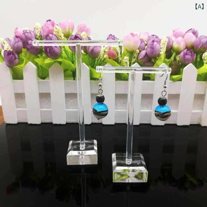 ディスプレイスタンド T字型 クリア アクリル ピアス イヤリング 2個セット アクセサリー 展示 陳列 収納 什器 店舗用 ホルダー 飾り棚 ブラック