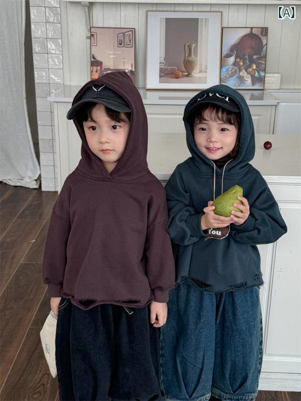 スウェット キッズ 男の子 女の子 無地 フード付き ゆったり パーカー トレーナー トップス アウター ..