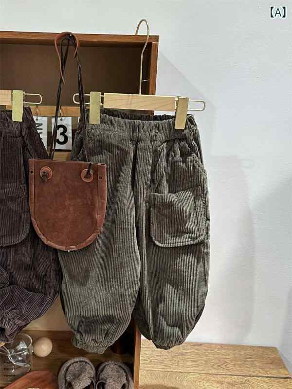 パンツ キッズ ベビー 男の子 女の子 秋冬 厚手 裏起毛 コーデュロイ バルーン ジョガー 裾絞り ロング..