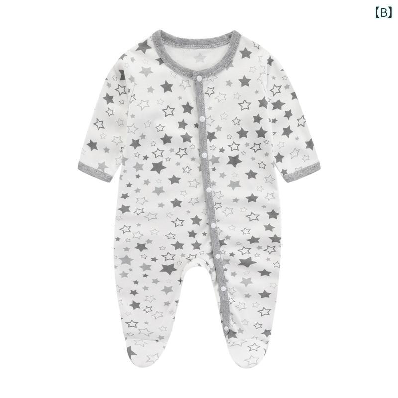ベビー ロンパース 新生児 男女兼用 純綿 コットン 綿100% 長袖 前開き スナップボ...