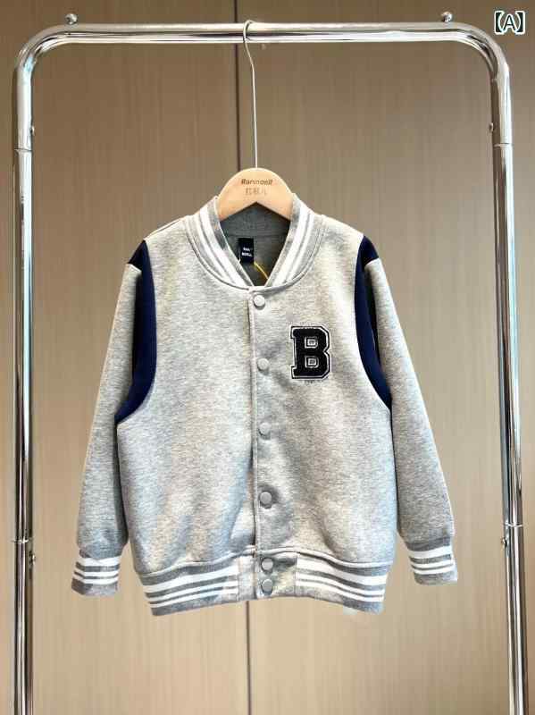 Rakuten - ジャケット キッズ 男の子 女の子 秋 スタジャン スタンドカラー ニット ゆったり フロッキー アップリケ刺繍 コットン 柔らかな肌触り カジュアル