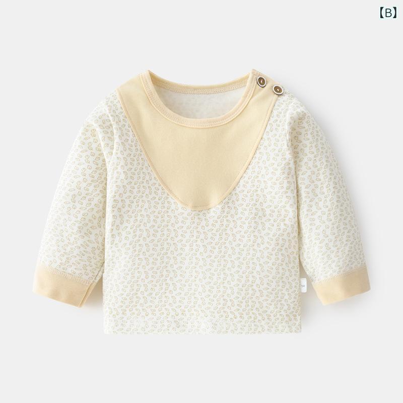 ベビー服 男の子 女の子 乳幼児 長袖Tシャツ 綿 肩開き クルーネック 切り替え 配...