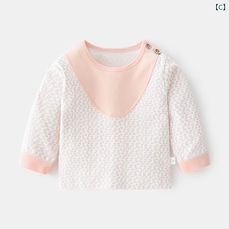 ベビー服 男の子 女の子 乳幼児 長袖Tシャツ 綿 肩開き クルーネック 切り替え 配...