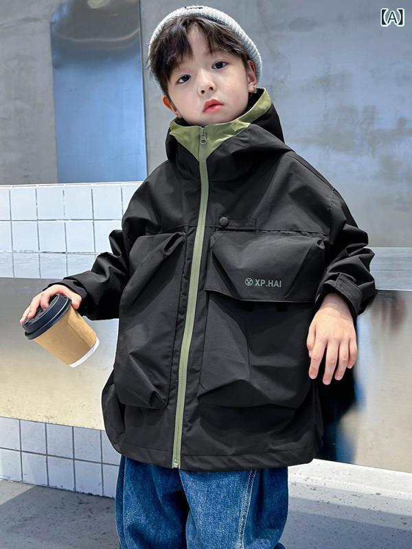 アウター キッズ 男の子 マウンテンパーカー ワークブルゾン フード付き 春秋 防風 軽量 ソフトタッチ ..