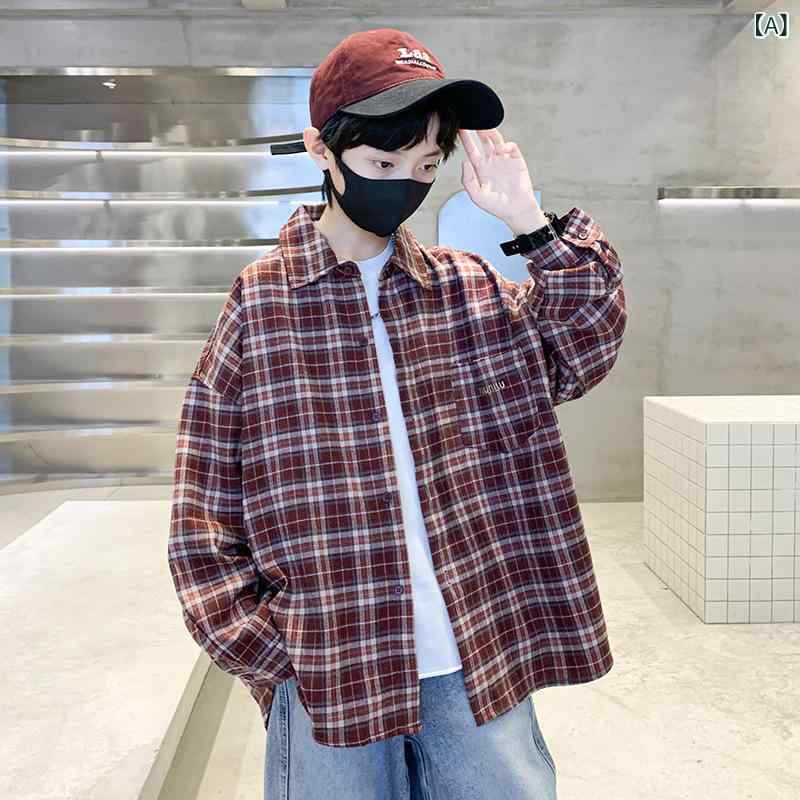 シャツ 男の子 キッズ 春秋 長袖 チェック柄 ゆったり スクール風 カジュアル カーディガン コットン ..