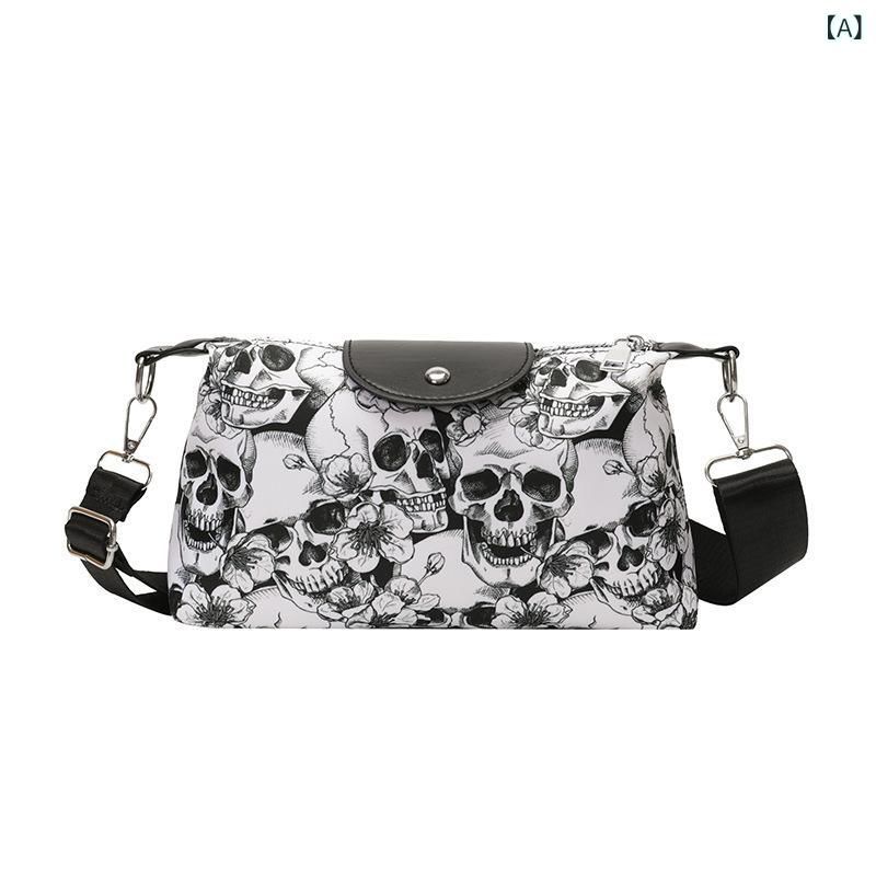 ショルダーバッグ 個性的なデザイン 遊び心あふれる スカル ローズ柄 ハロウィン PUレザー 斜めがけ鞄 デイリーユース 中型 横型 スクエア ファスナー開閉 やや柔らかめ