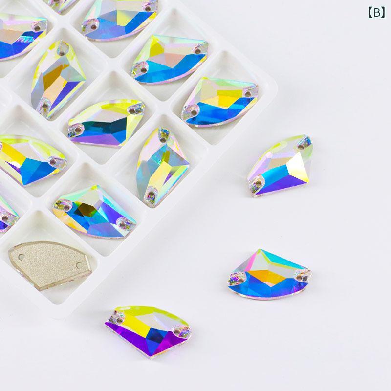 ラインストーン 平底 異形 斧形 両穴 ガラス 手縫い DIY ハンドメイド 手芸 服飾資材 パーツ 装飾 デコレーション 高級感 高品質 電気メッキ加工 ABカラー ホワイト 2