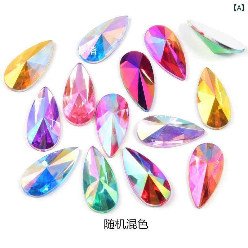 ネイルパーツ アクリルラインストーン フラットバック 異形 ドロップ型 しずく型 虹色 AB加工 DIY アクセサリー スマホデコ ジェルネイル レジン封入 手芸 デコレーション プラスチック製 輝くキラキラ多色展開