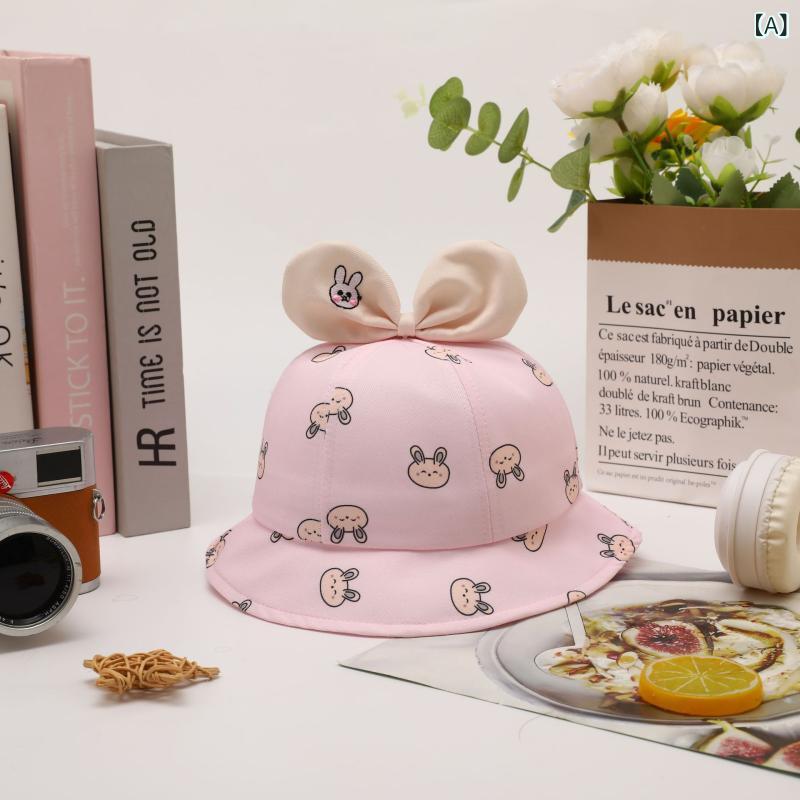帽子 ベビー 女の子 赤ちゃん バケットハット うさぎ耳 リボン かわいい キュート つば広 日よけ UVカット 日焼け防止 通気性 コットン 春秋 お出かけ(x2)