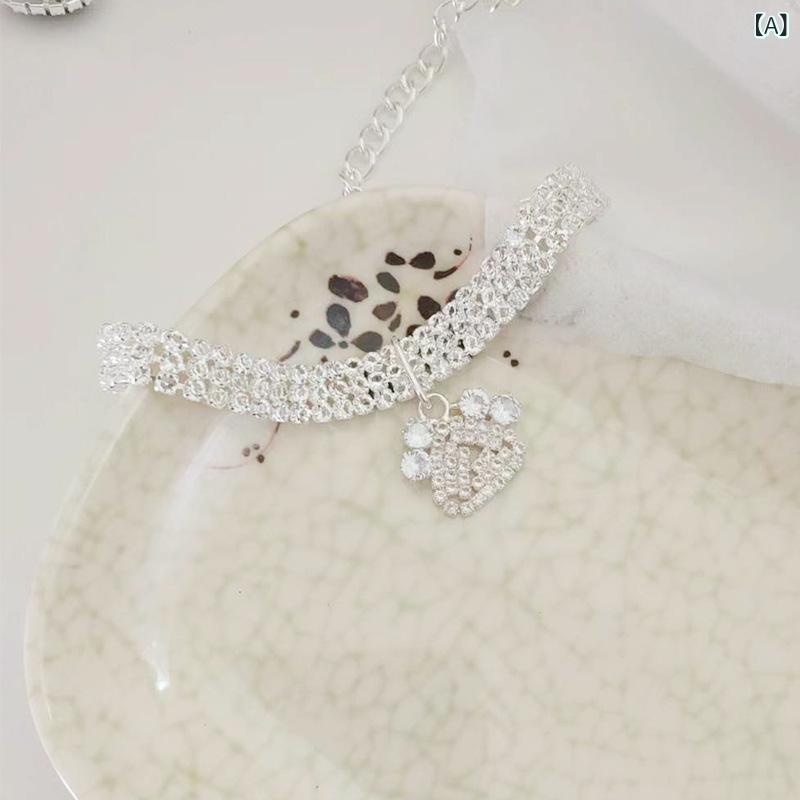 ペット用首輪 ラインストーン 猫犬兼用 肉球チャーム ネックレス カラー おしゃれ 全面キラキラ 銅製 ..