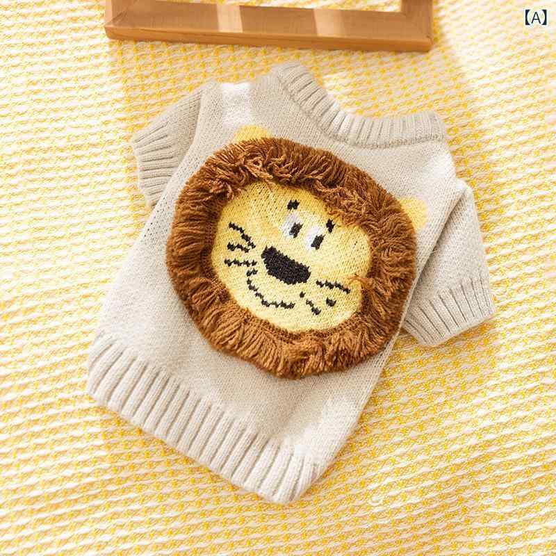 ペットウェア かわいい ライオンモチーフ 猫 中小型犬 スフィンクス猫 秋冬 厚手 防寒 保温 あったか ポリエステル セーター ニット トップス 普段使い 部屋着 散歩