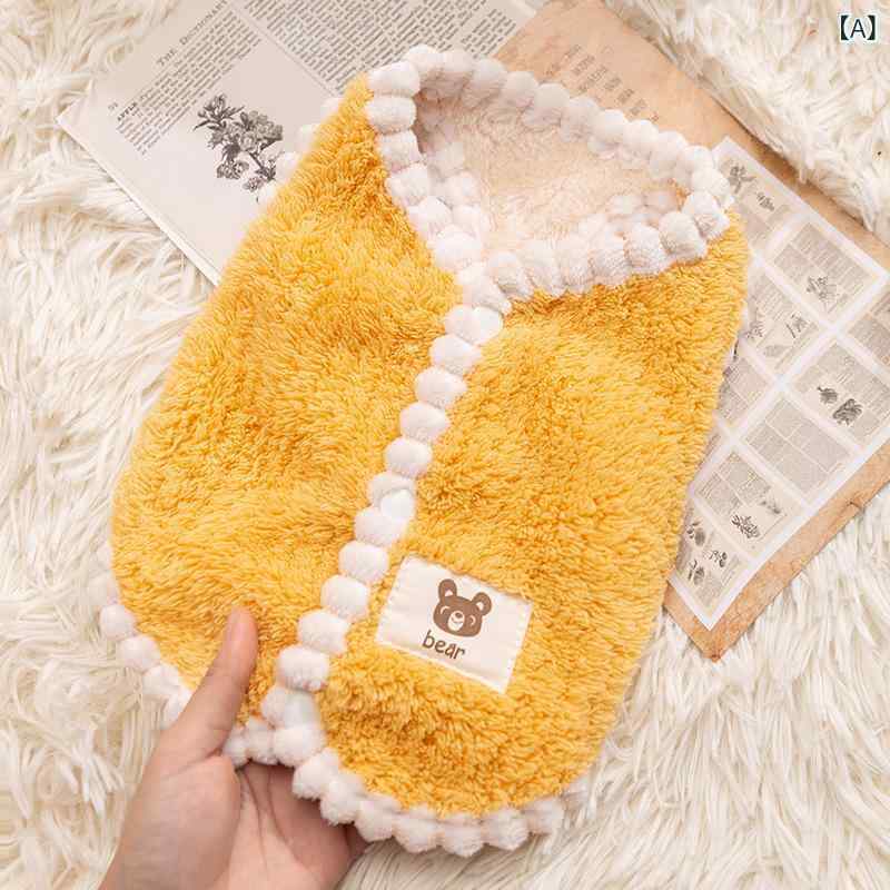 ペット服 猫 犬 秋冬 無毛猫 韓国風 クマ アップリケ コーデュロイ フリース ベスト 2本足ウェア あったか 防寒 部屋着 パジャマ ポリエステル製 かわいい お散歩 普段使い