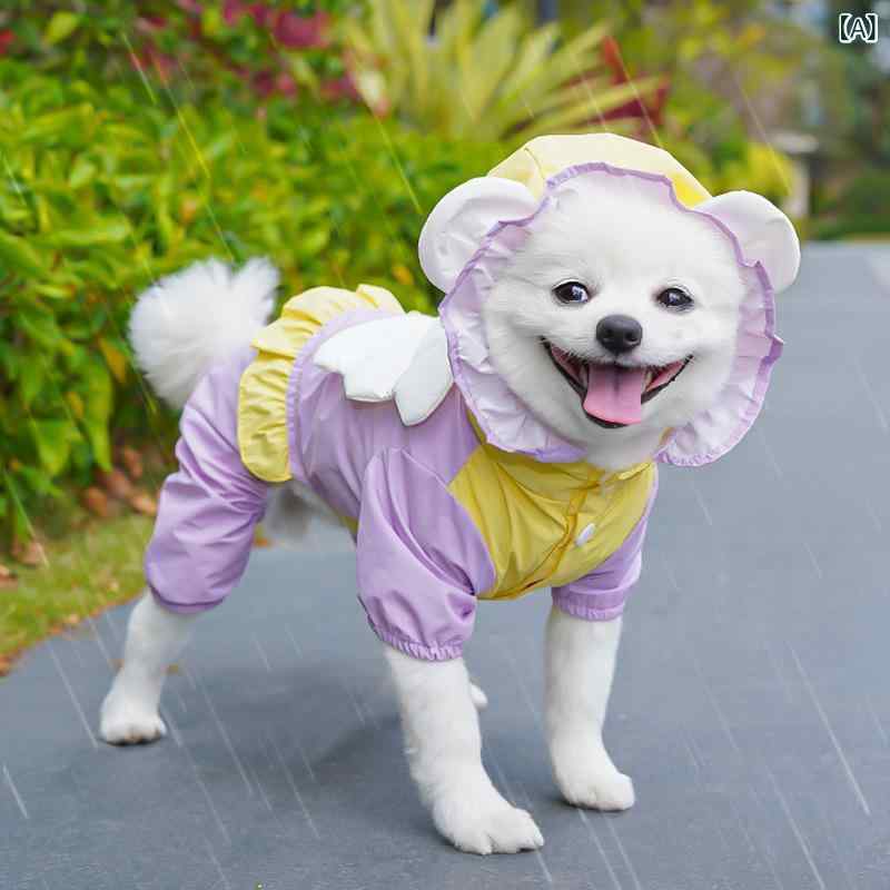 犬用レインコート 小型犬 中型犬 四肢カバー 防水 防風 マウンテンパーカー ポリエステル製 散歩 雨具 梅雨対策 パープル イエロー バイカラー オールシーズン カジュアル