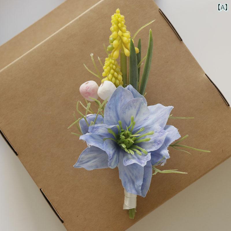 Ceremony, Events Services - コサージュ ブートニア ウェディング 結婚式 披露宴 ビジネス イベント パーティー 来賓ゲスト 造花 フェイクフラワー ラベンダー ナチュラル ハンドメイド 布製 欧風 エレガント 胸元飾り(x2)