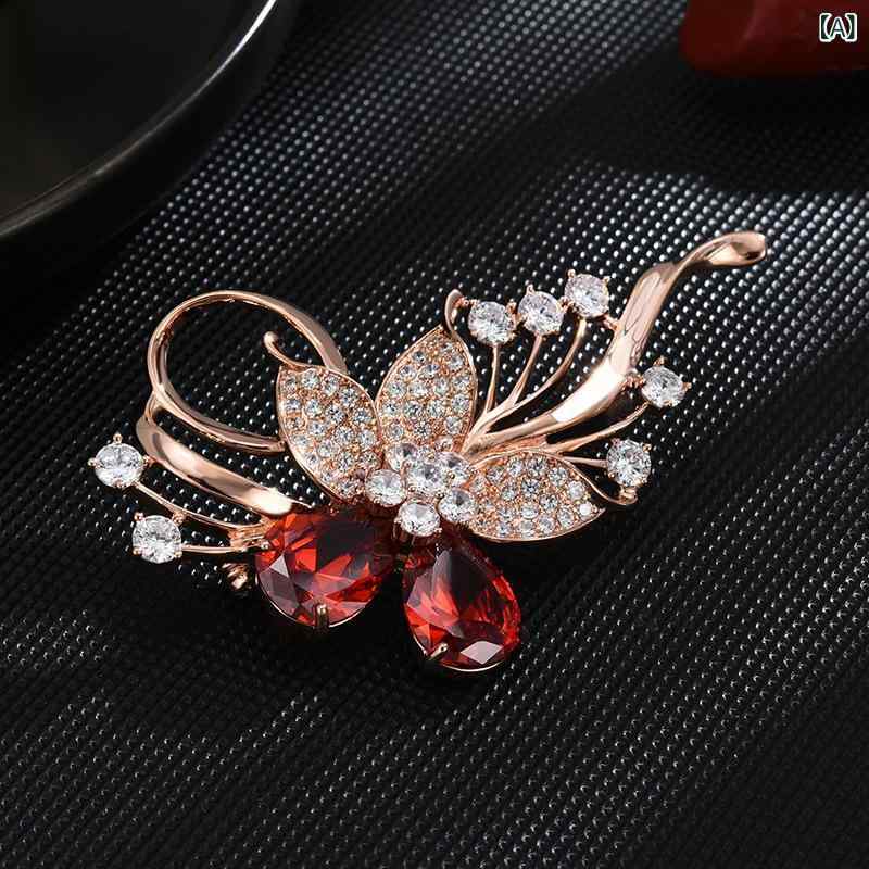 ブローチ レディース 女性用 ジルコニア フラワー 花柄 金属製 電気メッキ加工 エレガント 上品 シンプル おしゃれ ファッション 通勤用 スーツ ジャケット コート アクセサリー ピン ローズゴールド