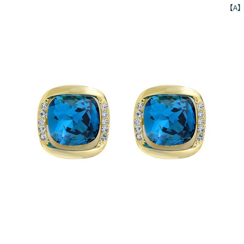 Body Earrings - ピアス レディース 高級感 上品 シンプル おしゃれ 普段使い 通勤 オフィス ブルー ジルコニア マイクロパヴェ 幾何学 らせんモチーフ 銅製 S925 シルバーポスト