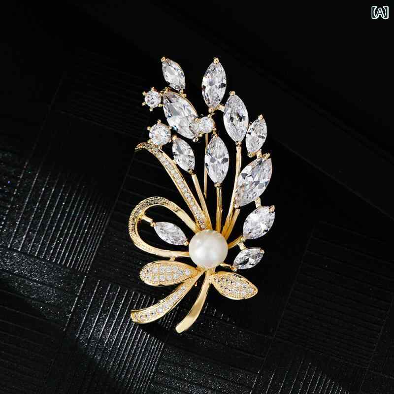 ブローチ レディース 女性用 高級感 エレガント 韓国風 フラワー リーフ コサージュ 銅製 電気メッキ加工 ゴールド シルバー 通勤 オフィス 入学式 卒業式 結婚式 パーティー フォーマル 普段使い