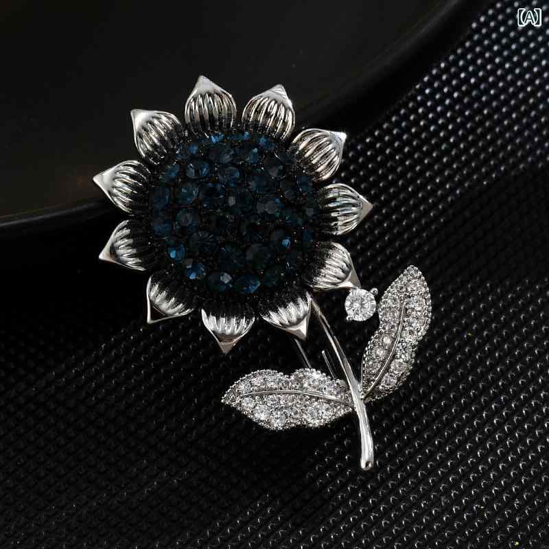 ブローチ 男女兼用 向日葵 ひまわり ジルコニア ゴールド シルバー パープル きらめく 上品 高級感 レトロ クラシカル アンティーク調デザイン ニット ジャケット スーツ フォーマル カジュアル おしゃれ アクセサリー
