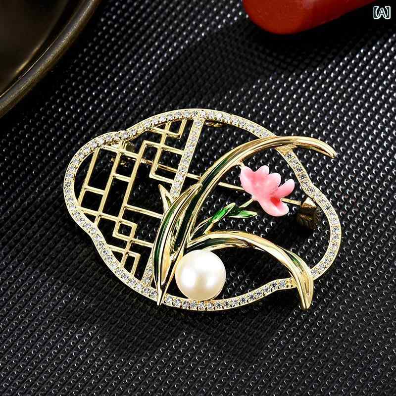 ブローチ レディース 女性用 中国風 クラシック 蘭の花 フラワーモチーフ 淡水パール 淡水パール 上品 エレガント 繊細 精巧 高級感 コート ジャケット ストール 露出防止 パーティー フォーマル ピンク パープル ピンブローチ
