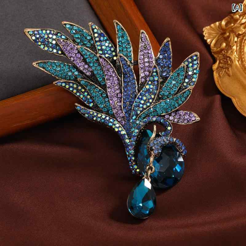ブローチ レディース フェニックス クジャクモチーフ クリスタル ラインストーン 欧米風 レトロ エレガント ゴージャス 存在感 アクセサリー パーティー 結婚式 入学式 卒業式 フォーマル ジャケット コート スーツ ドレス