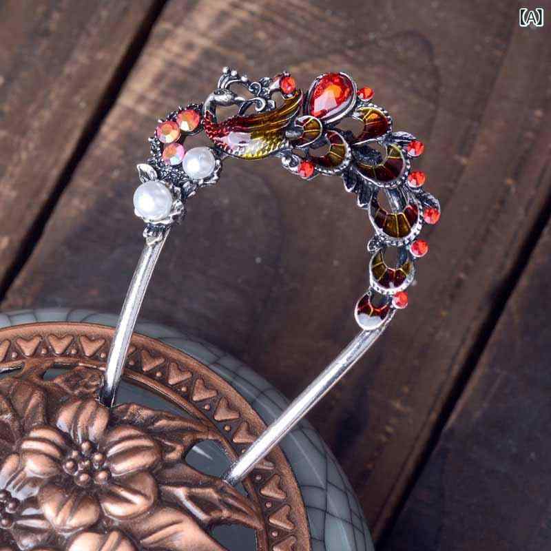 ヘアアクセサリー レディース 中国風 古典 和装 U字型 かんざし 花嫁 ブライダル 髪飾り 合金 ラインス..